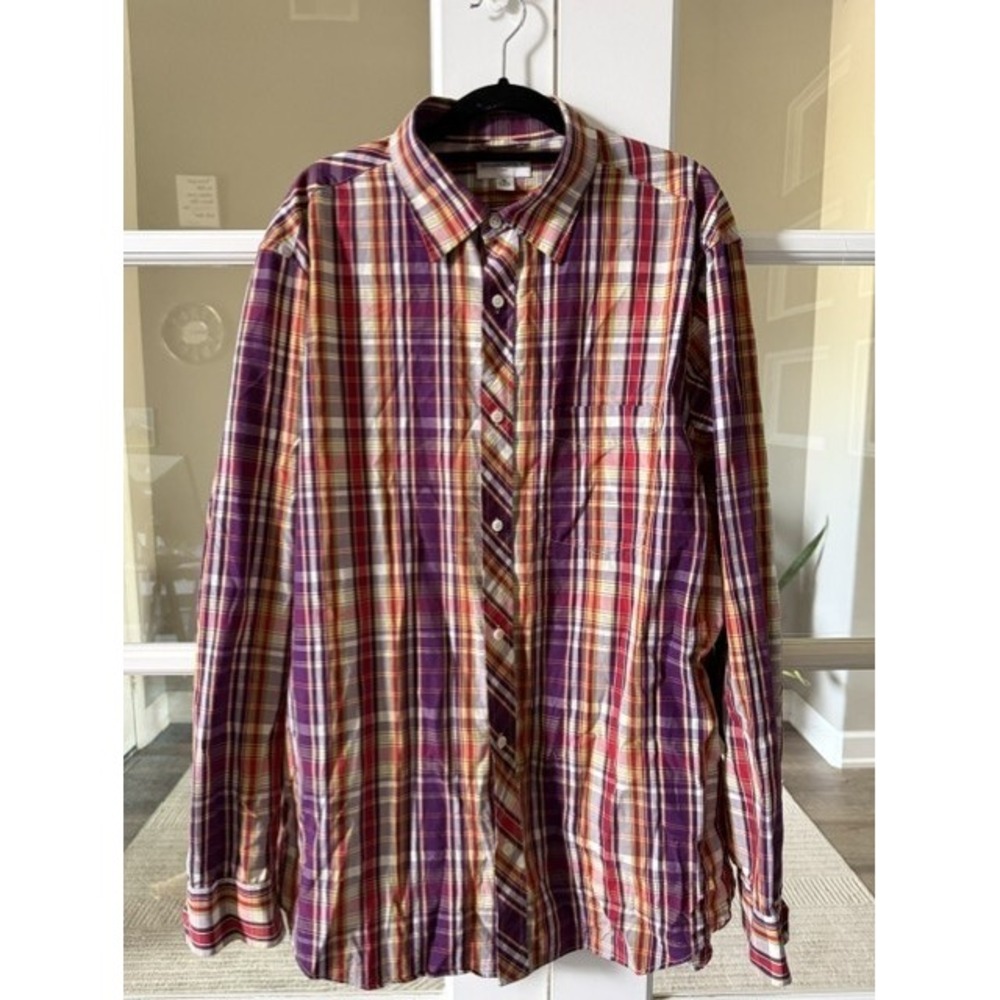 Banana Republic Mens XL Plaid Button Down Shirt Purple Red Yellow 662155 FAL09